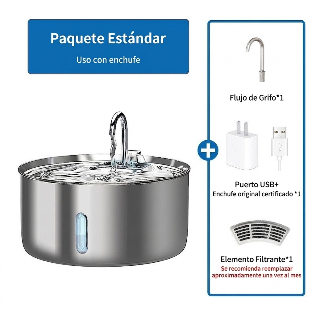 Dispensador de agua de acero inoxidable para mascotas