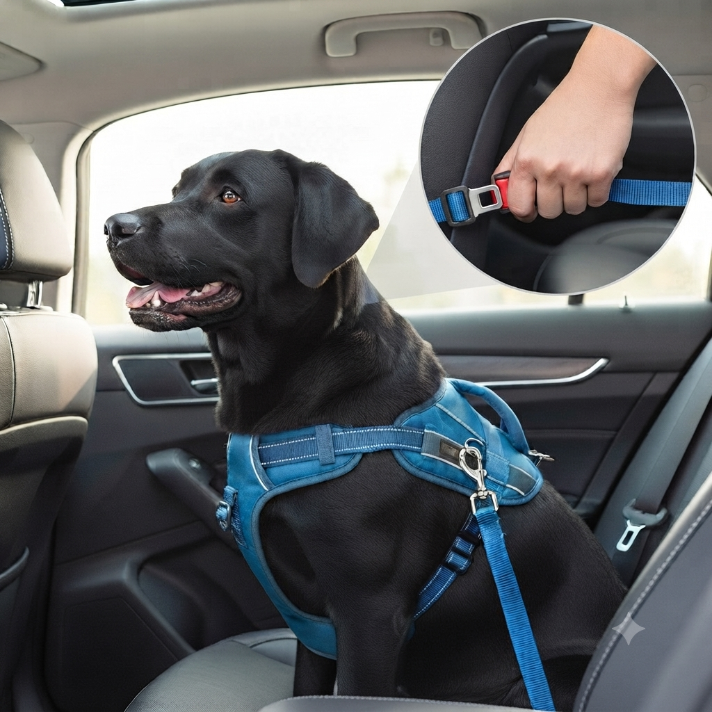 Correa extensible de tracción para perros con enganche para el coche