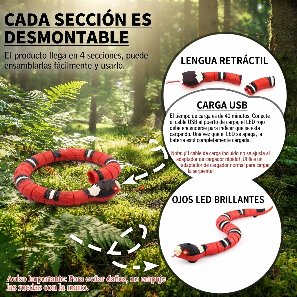 Serpiente de juguete usb interactiva para gatos