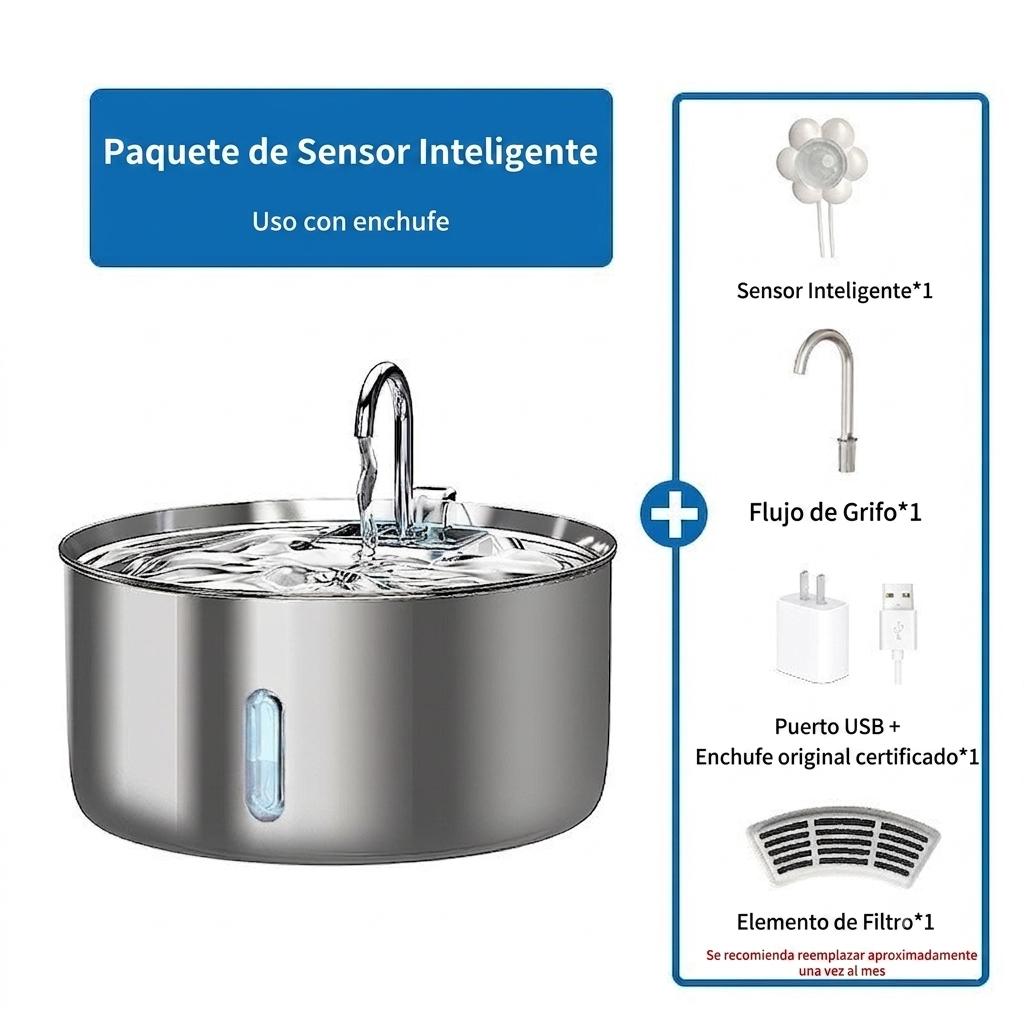 Dispensador de agua de acero inoxidable para mascotas