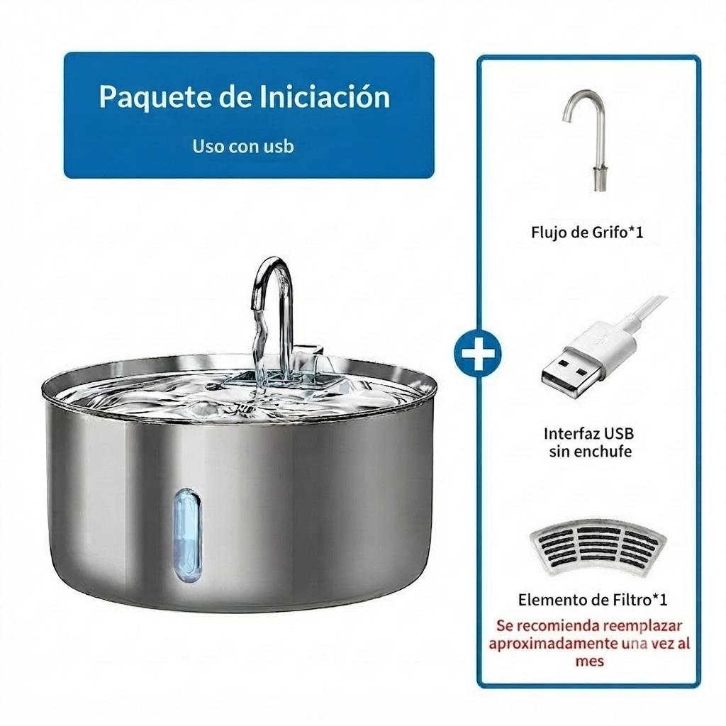 Dispensador de agua de acero inoxidable para mascotas