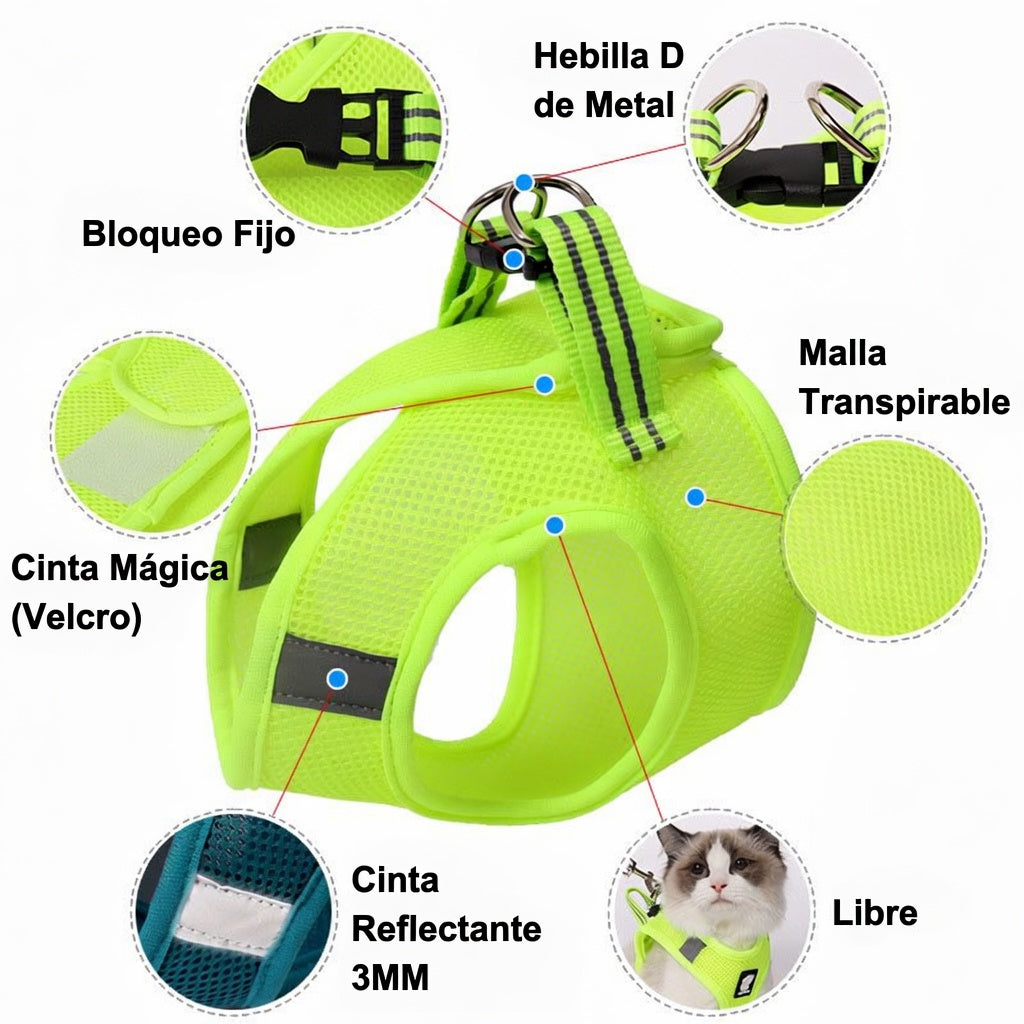 Arnés de tracción antigolpes con velcro para gatos